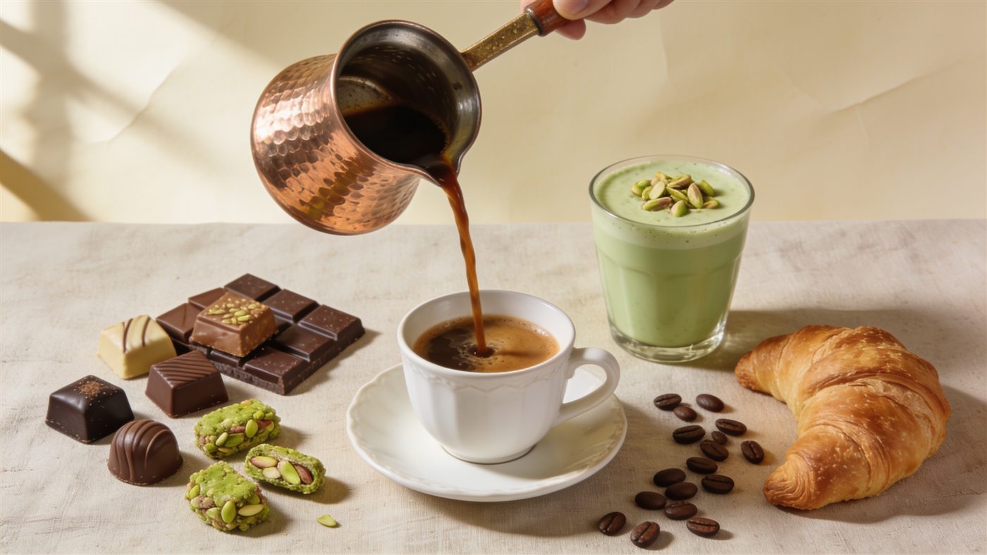 Turkish coffee, chocolate and pastries at Kahve Dünyası
