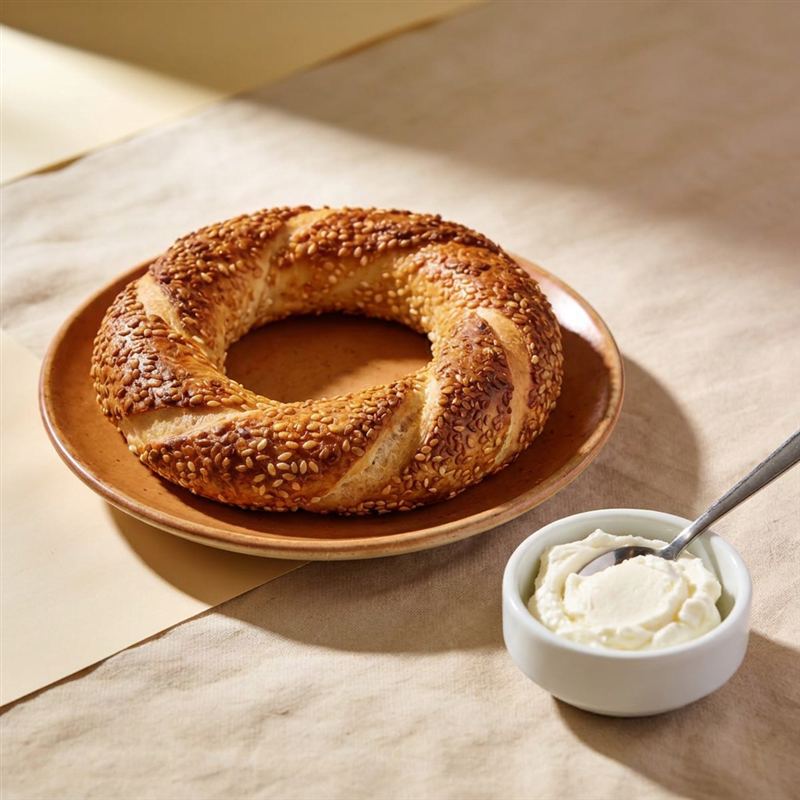 Sesame simit with kaymak